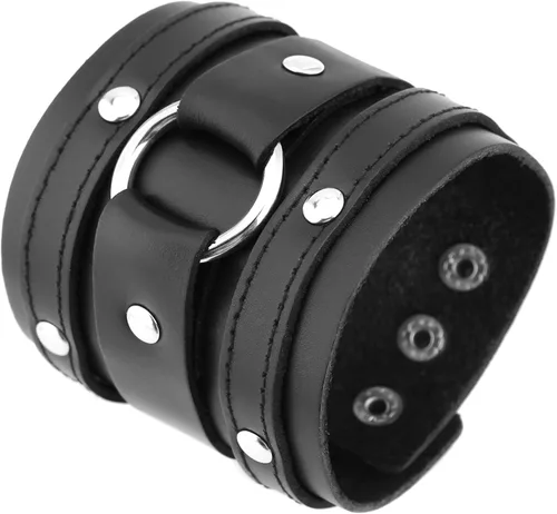 Miniatura 3 de HZMAN Brazalete ancho gótico punk rock biker pulsera de cuero con correa ancha, Cuero
