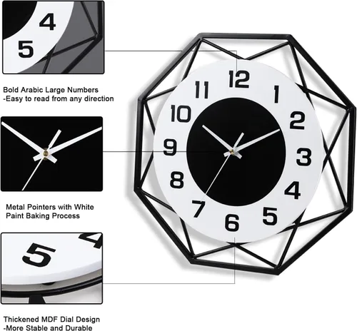Miniatura 2 de Dankeit Reloj de pared decorativo de 13 pulgadas, cuarzo silencioso de calidad sin tictac, funciona con pilas, grande para sala de estar, cocina, 697