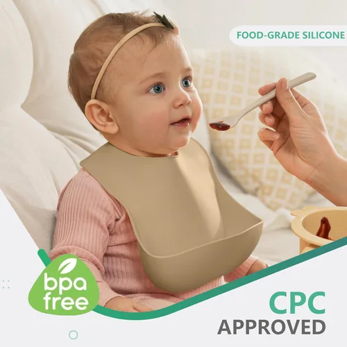 Miniatura 2 de Cuddle Campus Set of 3 Silicone Bibs for Babies & Toddlers,Soft Adjustable Bibs with Pocket Food Catcher for Baby Girl,Boy