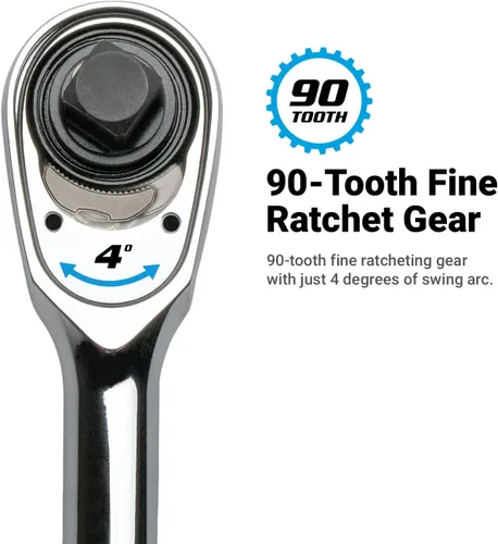 Miniatura 3 de Capri Tools Trinquete de impulso de 3/8 pulgadas de 90 dientes finos extra largo, agarre ergonómico suave, 20 pulgadas de largo