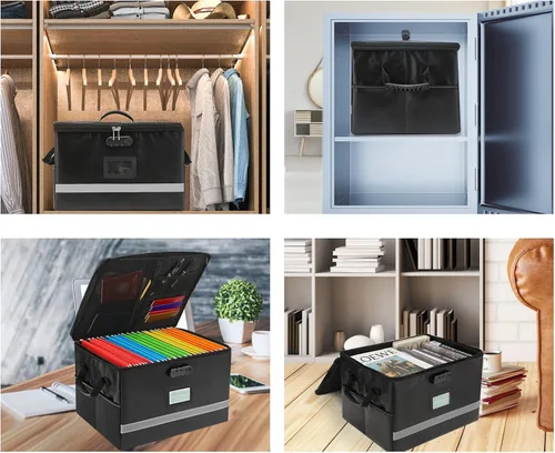 Miniatura 5 de EXLIFBAG Caja de archivos con cerradura, caja organizadora de documentos portátil con asa, caja de archivos ignífuga para oficina en casa