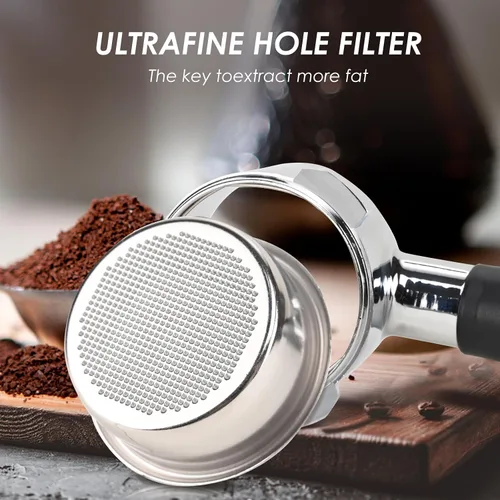 Miniatura 2 de Cesta de filtro de portafiltro desnudo sin fondo de 2.126 in, incluye 3 orejas, mango portafiltro de acero inoxidable con cepillo de limpieza