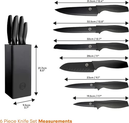 Miniatura 7 de MasterChef - Juego de cuchillos de cocina con bloque, 6 cuchillos de cocina y un soporte universal para cuchillos, hojas de acero inoxidable extra