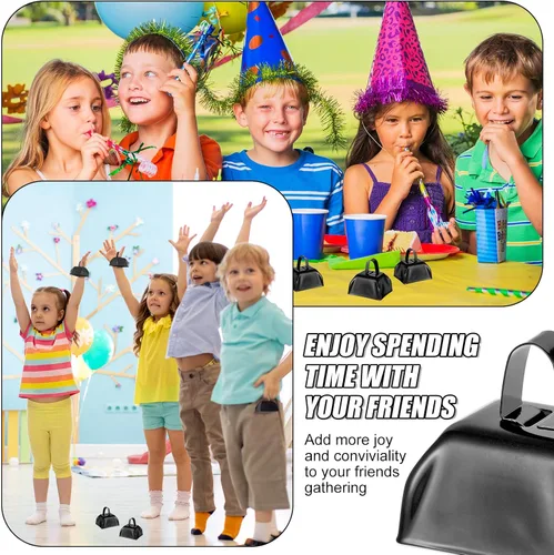 Miniatura 7 de 48 piezas de cencerros de metal con asas, grandes fabricantes de ruido, pequeños cencerros de mano para percusión para eventos de fútbol, bodas