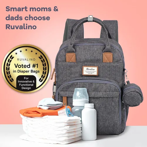 Miniatura 7 de RUVALINO Mochila para pañales, mochila multifuncional para viajes, mochila de maternidad para cambiar al bebé, de gran capacidad, impermeable