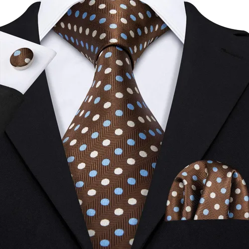 Miniatura 68 de Barry.Wang Corbatas de seda para hombre, diseño de lunares, gemelos cuadrados de bolsillo, gemelos para negocios, boda