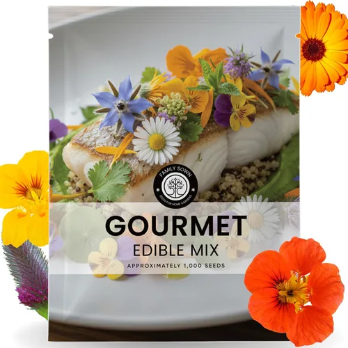 Mezcla Gourmet Comestible – 1,000 semillas premium para plantar – Flores culinarias frescas y hierbas – Temporada 2026 – Bolsa de 5 gramos