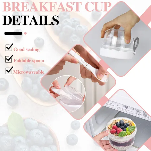 Miniatura 4 de 2 recipientes de avena para toda la noche con tapas, cuchara de 20 onzas, tarros portátiles de yogur de plástico, tazas de desayuno para adultos, 2