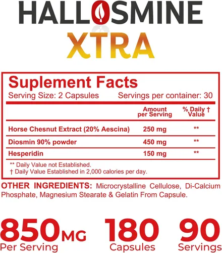 Miniatura 6 de Hallosmine Xtra - Soporte para la circulación y las venas, diosmina hesperidina y castaño de indias 850 mg + crema de piernas gratis, pies