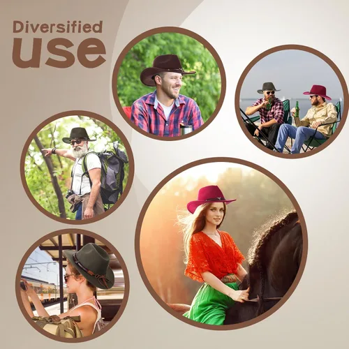 Miniatura 5 de Foaincore 4 sombreros de vaquero occidentales unisex de piel sintética americana, sombreros de fieltro de ala ancha, gorra de viaje de fieltro