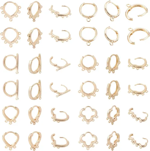 Craftdady Aretes de aro chapados en oro de 14 quilates, 12 pares de aretes de aro de latón con múltiples bucles, círculo, lágrima, flor, palanca,