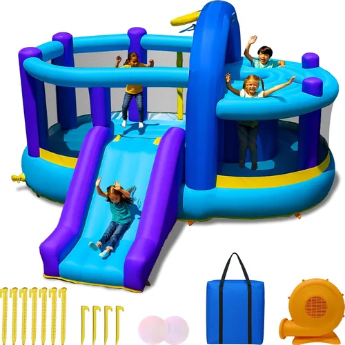 Sportspower INF-2415 Whack-A-Play - Casa inflable con aro de baloncesto, tobogán y soplador de inflado rápido: edad recomendada de 3 a 8 años,