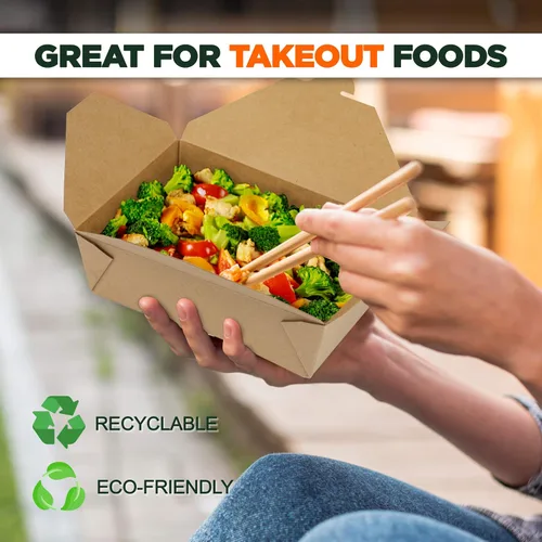 Miniatura 5 de Fit Meal Prep Paquete de 25 recipientes desechables de 110 onzas para llevar para microondas, cajas de papel kraft para llevar, contenedores