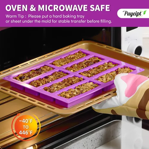 Miniatura 4 de Moldes de silicona para barra de caramelo de 8 cavidades, 2 moldes de barra de granola rectangulares para hornear proteínas, barra de chocolate