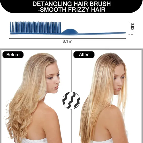Miniatura 3 de SIMPOR Peine de pelo de 3 filas para desenredar natural, cepillo de peinado de pelo, cerdas de nailon, peine de cola de rata, para mujeres y Azul