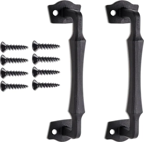 Miniatura 17 de Paquete de 2 manijas de barra recta de 8 pulgadas para puerta de granero, tiradores de hierro fundido negro para puertas correderas, puertas