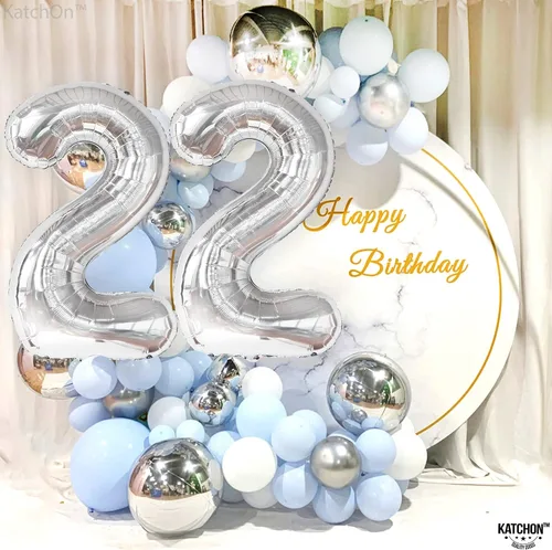 Miniatura 4 de KatchOn Globo Número 22 Plateado - 40 Pulgadas Globos Número 22 Globos Plateados Número 22, Decoraciones de Cumpleaños 22 para Hombres Globos