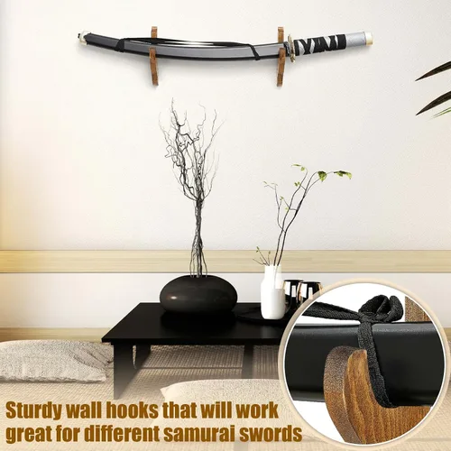 Miniatura 4 de Chunful - 2 piezas de soporte de pared para espada, soporte de katana, soporte de 1 nivel, soporte de katana de madera ajustable para exhibición