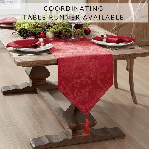 Miniatura 6 de Elrene Home Fashions Poinsettia Elegance - Servilletas de cena de tela jacquard para Navidad y vacaciones, juego de 4, 17"x17", rojo