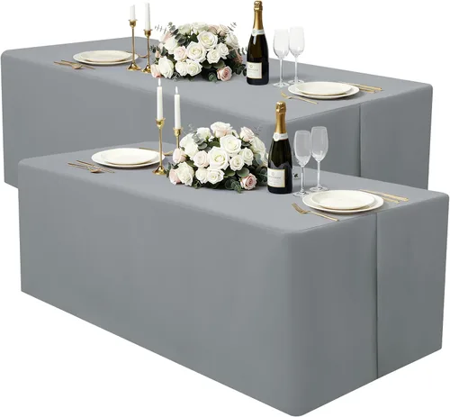 Miniatura 11 de homing Paquete de 2 manteles rectangulares ajustables, mantel de tela lavable de 4 pies, mantel de poliéster impermeable para fiestas, ferias, Negro