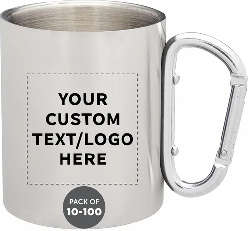 Miniatura 17 de Tazas personalizadas de acero inoxidable con asa de mosquetón, 10 onzas, juego de 100, paquete personalizado a granel, perfectas para café