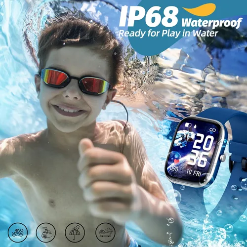 Miniatura 6 de YOUSOKU Reloj de seguimiento de actividad física para niños, IP68, impermeable, reloj inteligente con diales DIY de 1.5 pulgadas, 19 modos Azul