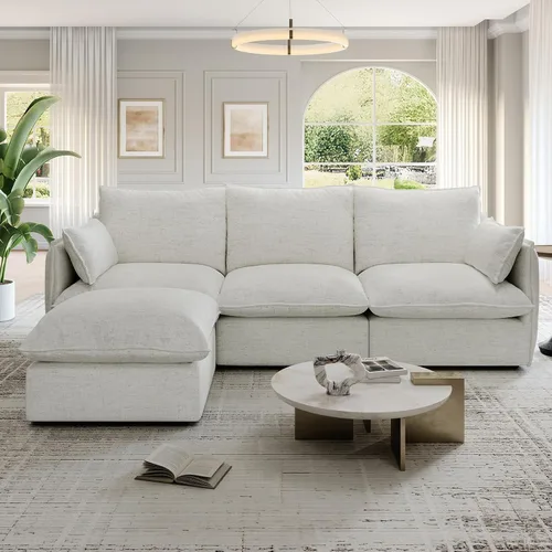 Miniatura 16 de Cloud - Sofá modular modular con relleno de plumón, sofá biplaza con respaldo alto y otomana, moderno sofá modular con funda extraíble, gris oscuro