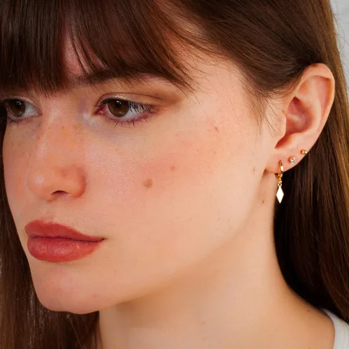 Miniatura 22 de 14K Gold Clasp Closure Dangle Earrings, Trendy Hoop with Charm, Huggie Hoop Earrings, Hypoallergenic Nickel Free Earrings, Lightweight Huggies for