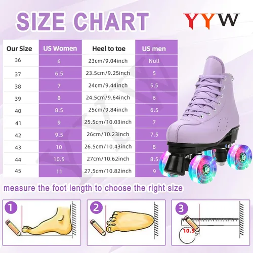 Miniatura 6 de YYW Patines clásicos de doble fila para mujeres y niñas, patines de ruedas de piel sintética de alta calidad, para interiores y exteriores