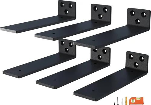 Miniatura 12 de NEODROP Paquete de 4 soportes de estante flotante de 6 pulgadas, soportes de estante ocultos de alta resistencia para estante pequeño, estante
