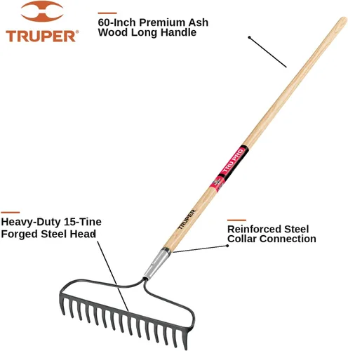 Miniatura 2 de Truper 31353 Tru Built - Rastrillo de arco soldado con 14 dientes, mango de madera