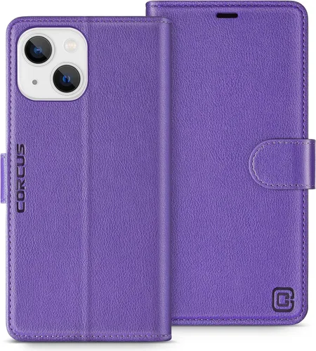 Miniatura 19 de Funda tipo cartera para iPhone 13 Pro Max de 6.7 pulgadas, con bloqueo RFID, tarjeteros, función atril, cierre magnético, de piel sintética, Coñac