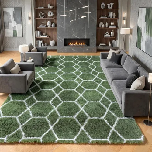 Miniatura 22 de ONASAR - Alfombras de 6 x 9 pies para sala de estar y dormitorio, alfombra grande lavable, esponjosa, gris y negra, alfombra de pelo largo suave