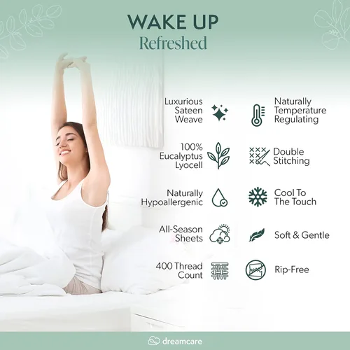 Miniatura 7 de DREAMCARE Sábanas 100% eucalipto, sábanas matrimoniales, Tencel, Lyocell Juego de sábanas frescas para personas que duermen con calor