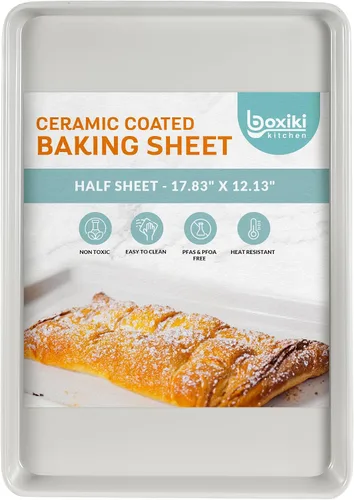 Boxiki Kitchen Bandeja de cerámica antiadherente para hornear, revestimiento de cerámica suave y no tóxico, sartén para galletas sin PTFE ni PFOA,