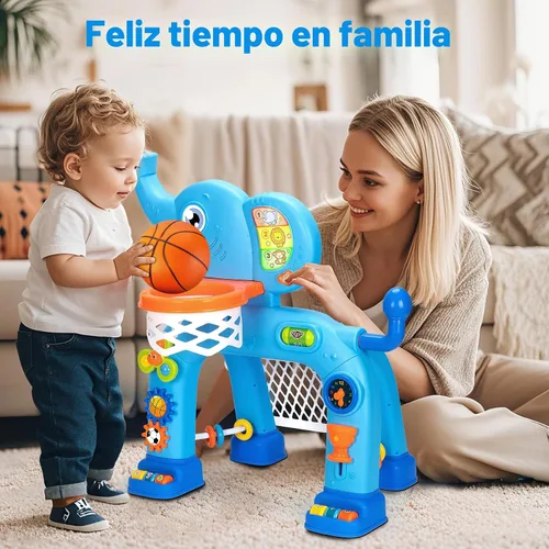 Miniatura 6 de Aro de baloncesto y portería de fútbol para niños de 1, 2, 3 años, juguete deportivo para niños con música de sonido ligero, juguetes Montessori Azul