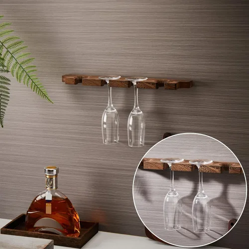Miniatura 3 de Ripeng 4 piezas de estante de pared de madera para copas con soporte para champán, estante rústico para colgar copas de vino, estante flotante