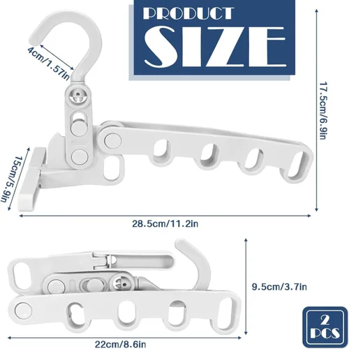 Miniatura 4 de Percha de ropa plegable gris de 2 piezas, percha de viaje portátil con 5 agujeros para balcón, baño, lavandería y viajes de campamento al aire libre
