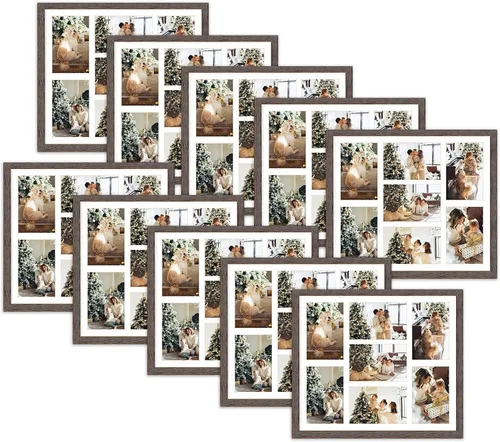Miniatura 11 de Golden State Art, Juego de 3, marcos de collage de madera marrón envejecida de 13.7 x 15.7 pulgadas, paspartú blanco, muestra siete fotos de 4 x 6