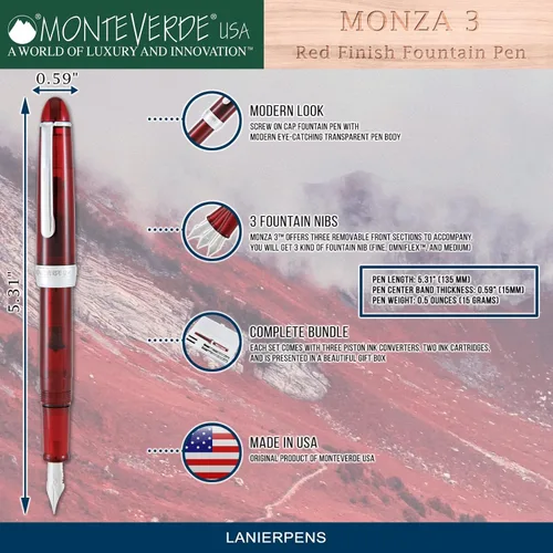 Miniatura 6 de Monteverde Monza - Pluma estilográfica (3 unidades), color rojo