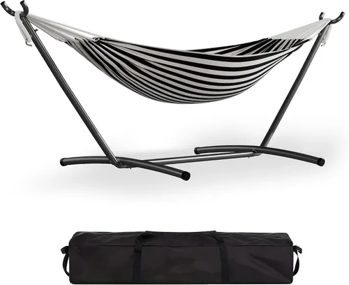 GarveeLife Hamaca doble para 2 personas, hamaca de pie para interiores y exteriores con soporte de acero que ahorra espacio, bolsa de transporte,