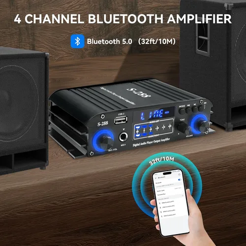 Miniatura 3 de Receptores estéreo de 4 canales, amplificador de audio para el hogar Bluetooth 5.0, RMS 50Wx4 Máx 1200W amplificador de potencia HiFi, USB/SD/FM