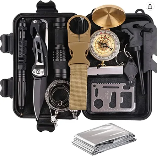 Kit de supervivencia 13 en 1, equipo y equipo de supervivencia de emergencia 13 en 1, caza, pesca, al aire libre, accesorios de senderismo/camping,