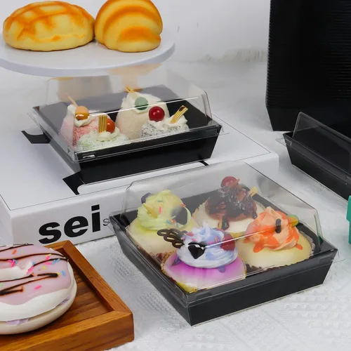 Miniatura 7 de Paquete de 100 cajas de charcutería con tapas transparentes y seguras, 5.3 x 4.9 x 2.5 pulgadas, cuadrados negros, contenedores desechables