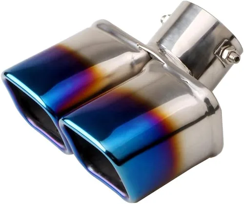 Sakali Silenciador universal de 2.5 pulgadas para tubos de escape de automóvil de acero inoxidable, tubo de escape de automóvil cuadrado doble (azul