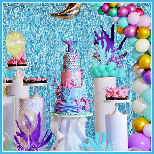 Miniatura 5 de Jutom 6 cortinas onduladas de flecos de papel de oropel de 3.3 x 6.6 pies, cortina de fondo de cortina de fiesta para decoración de fiesta de Azul