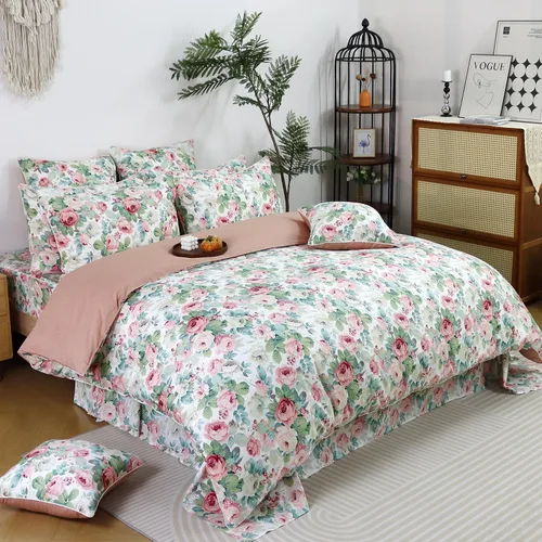 Miniatura 31 de FADFAY Juego de funda de edredón con estampado floral de roseta, juego de ropa de cama de encaje con volantes para niñas, 3 piezas, tamaño individual