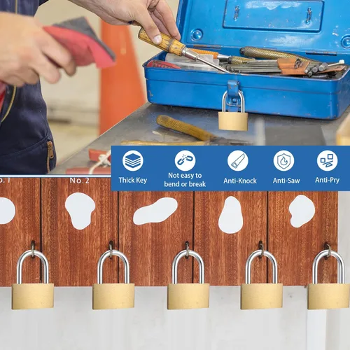 Miniatura 30 de Yaocom 24 piezas de candado con llave de latón sólido, pequeño candado amarillo para gimnasio, candado fuerte con la misma llave para equipaje