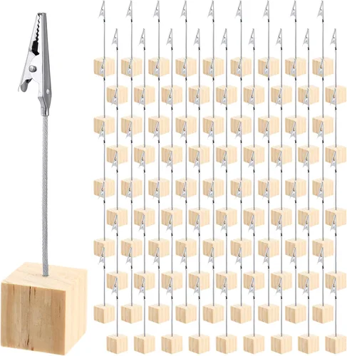 Miniatura 13 de Gersoniel 20 Piezas Soporte de Clip para Notas Base Cúbica con Clip de Cocodrilo Soporte de Números de Mesa de Madera Base Cúbica Soporte para Negro