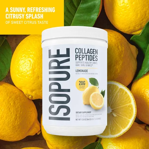 Miniatura 3 de Isopure - Péptidos de colágeno en polvo, para el cabello, las uñas, la piel y las articulaciones, con vitamina C y biotina, sabor limonada, 20g